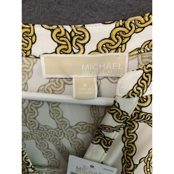 Michael Kors Shirt Womens Small Gold Chain Print Zip Front Long Sleeve Top S - Picture 3 of 7